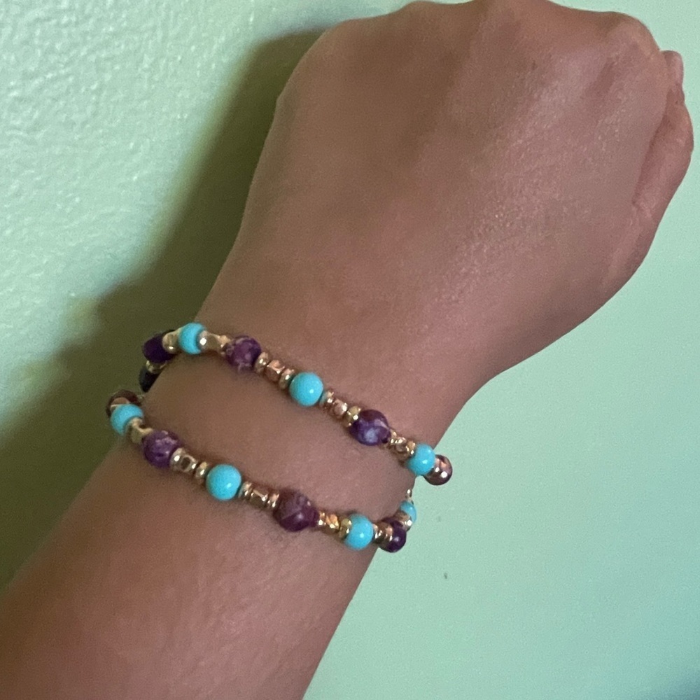 Elegant Purple and Turquoise Wraparound Stone Bracelet